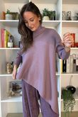 Bowie Asymmetric Turtle Neck Ribby Knit Dewberry